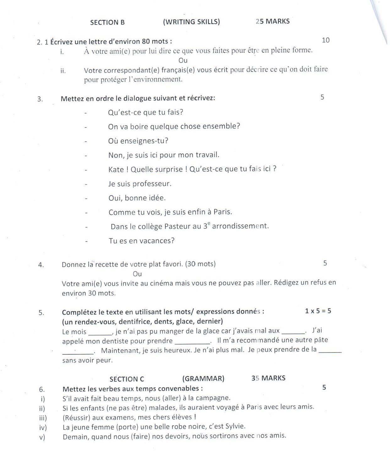 French CBSE Class X Sample Question Paper 2015 16 - Image 2