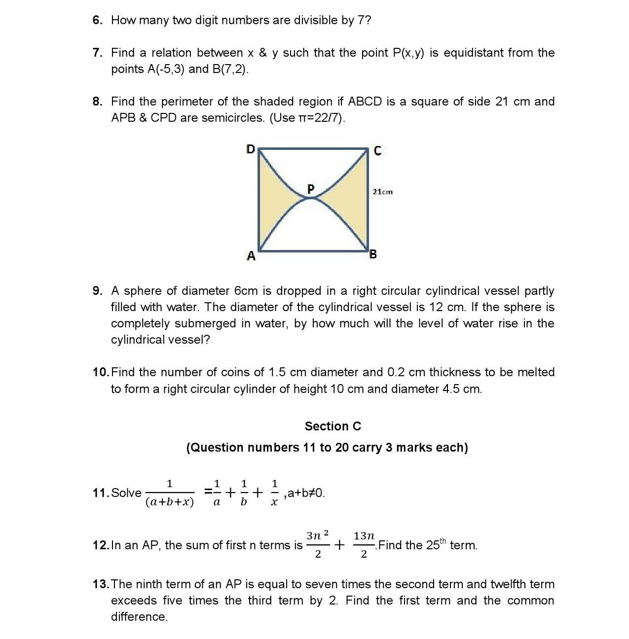 Mathematics CBSE Class X Sample Question Paper 2015 16 - Image 2