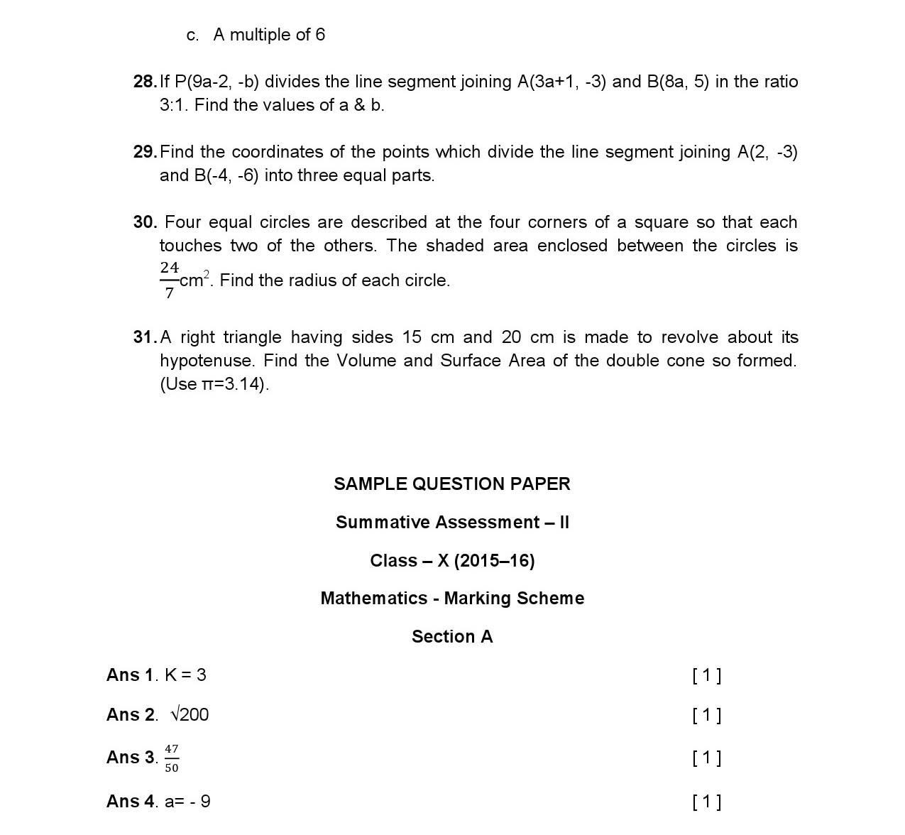 Mathematics CBSE Class X Sample Question Paper 2015 16 - Image 5