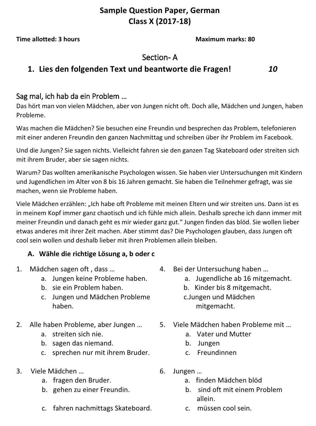 German CBSE Class X Sample Question Paper 2017 18 - Image 1
