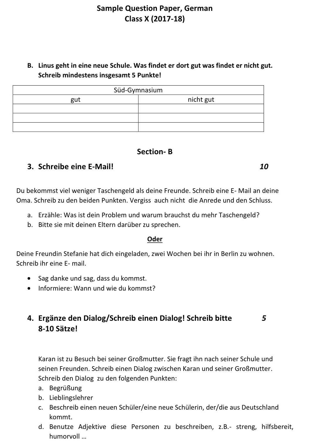 German CBSE Class X Sample Question Paper 2017 18 - Image 3