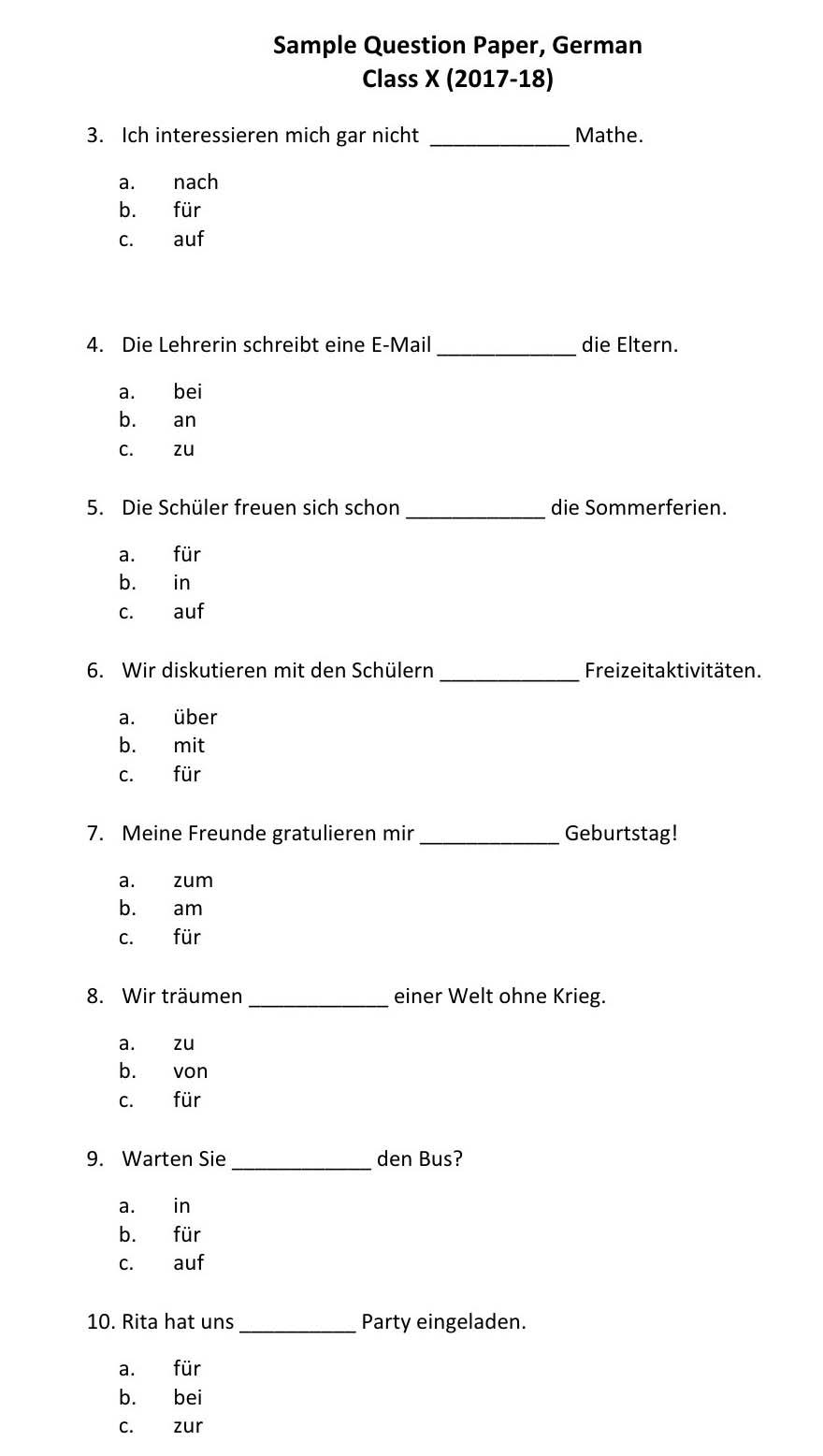 German CBSE Class X Sample Question Paper 2017 18 - Image 6
