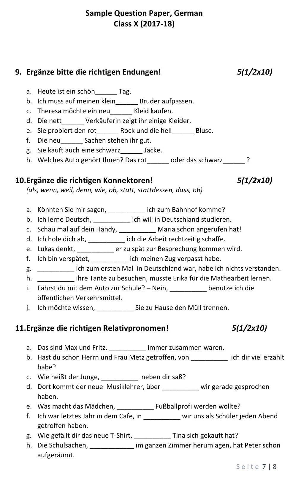 German CBSE Class X Sample Question Paper 2017 18 - Image 7