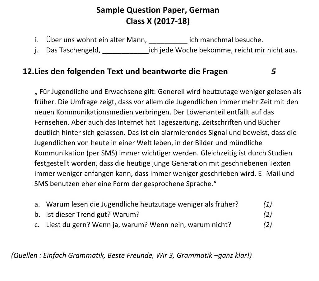 German CBSE Class X Sample Question Paper 2017 18 - Image 8