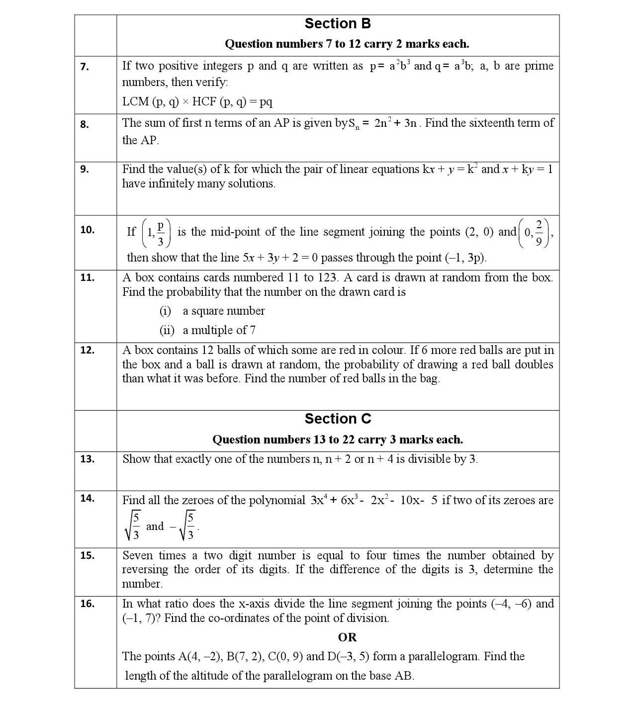 Mathematics CBSE Class X Sample Question Paper 2017 18 - Image 2