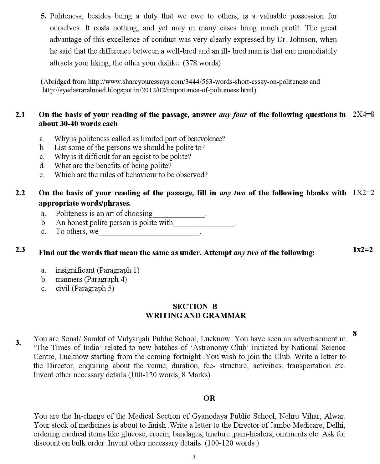 English Communicative CBSE Class X Sample Question Paper 2018 19 - Image 3