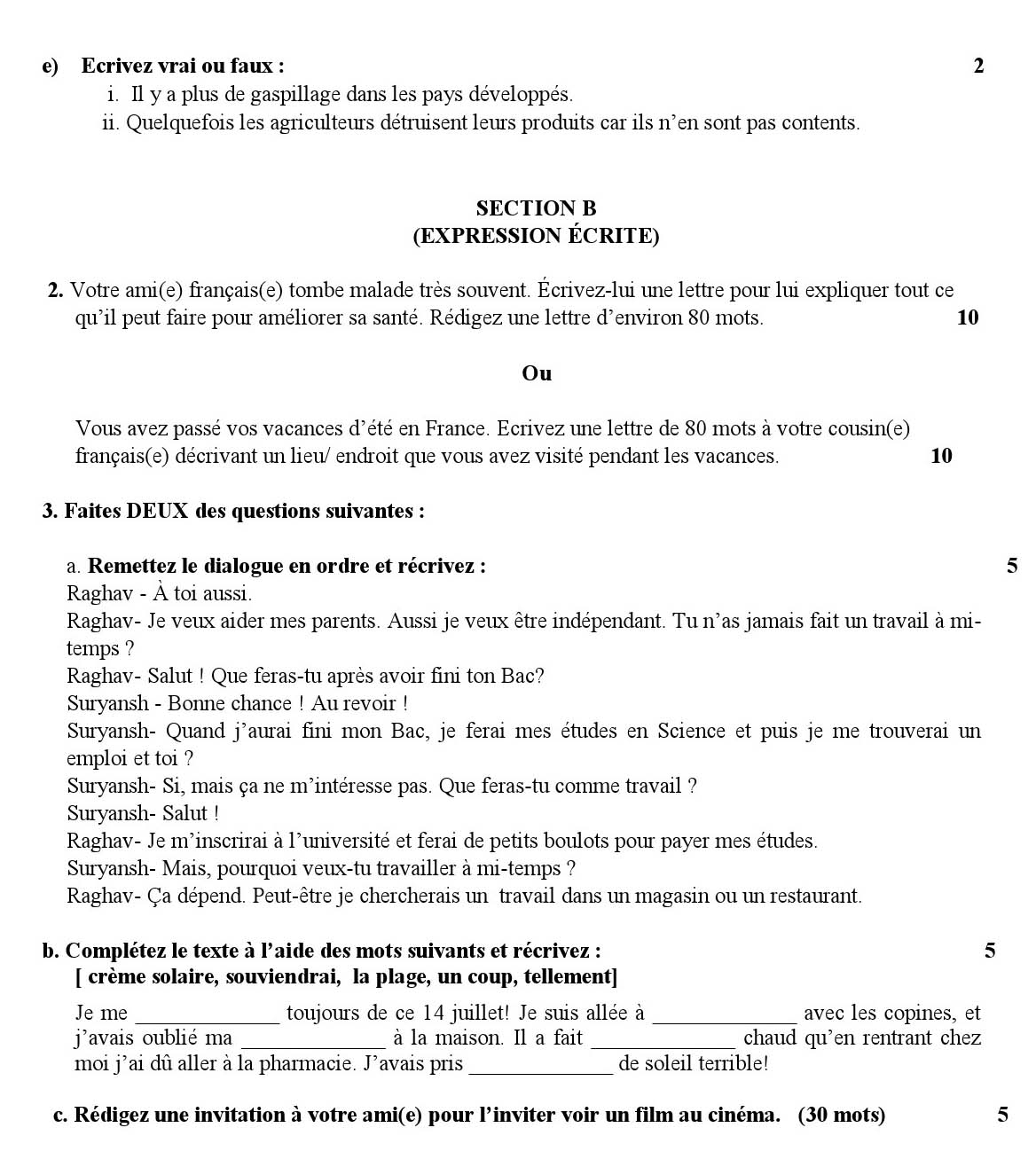 French CBSE Class X Sample Question Paper 2018-19 - Image 2