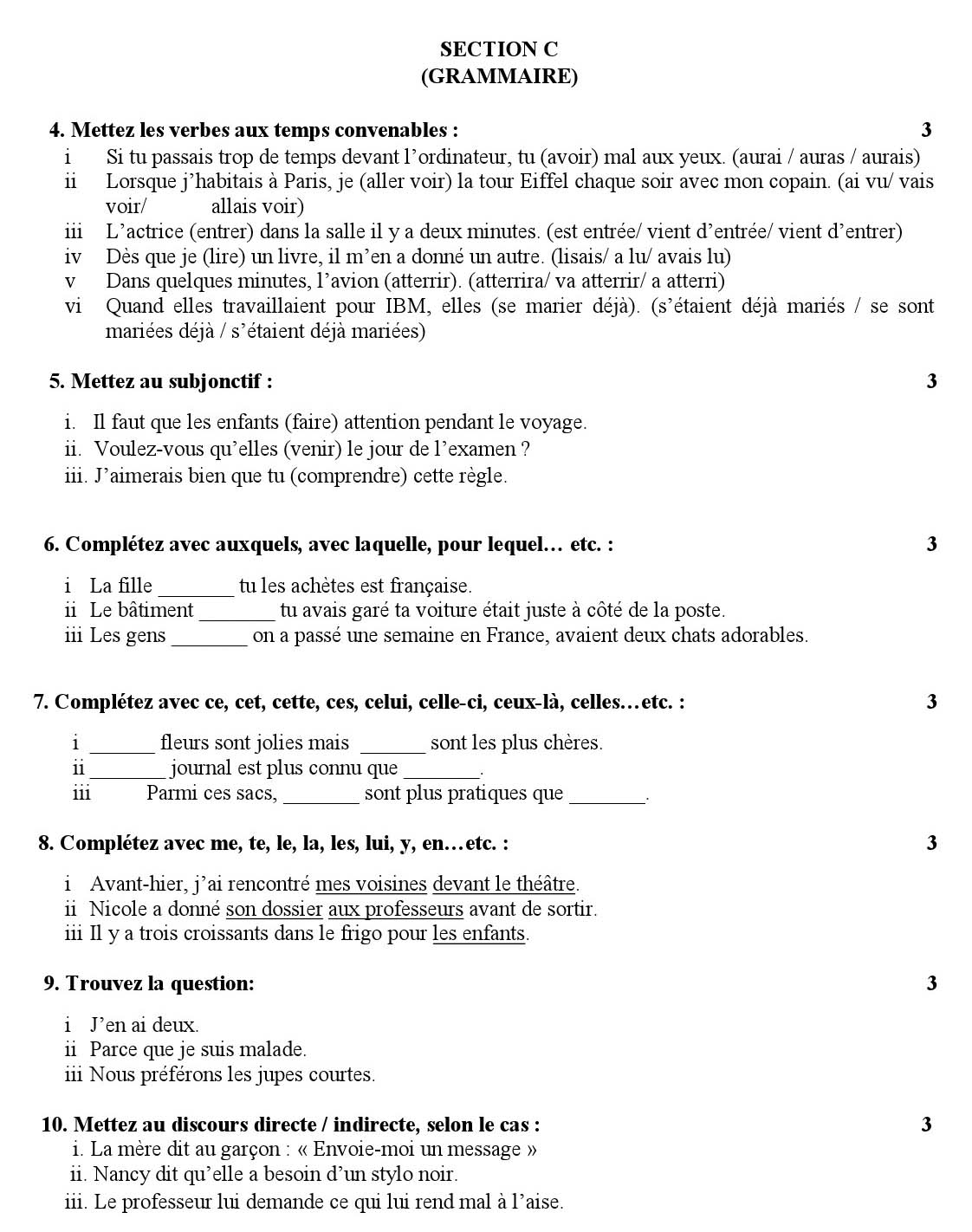 French CBSE Class X Sample Question Paper 2018-19 - Image 3