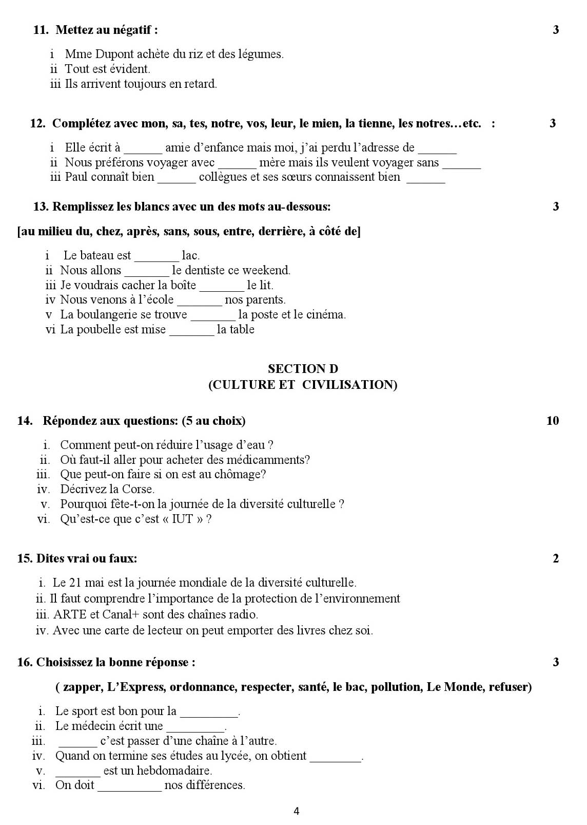 French CBSE Class X Sample Question Paper 2018-19 - Image 4