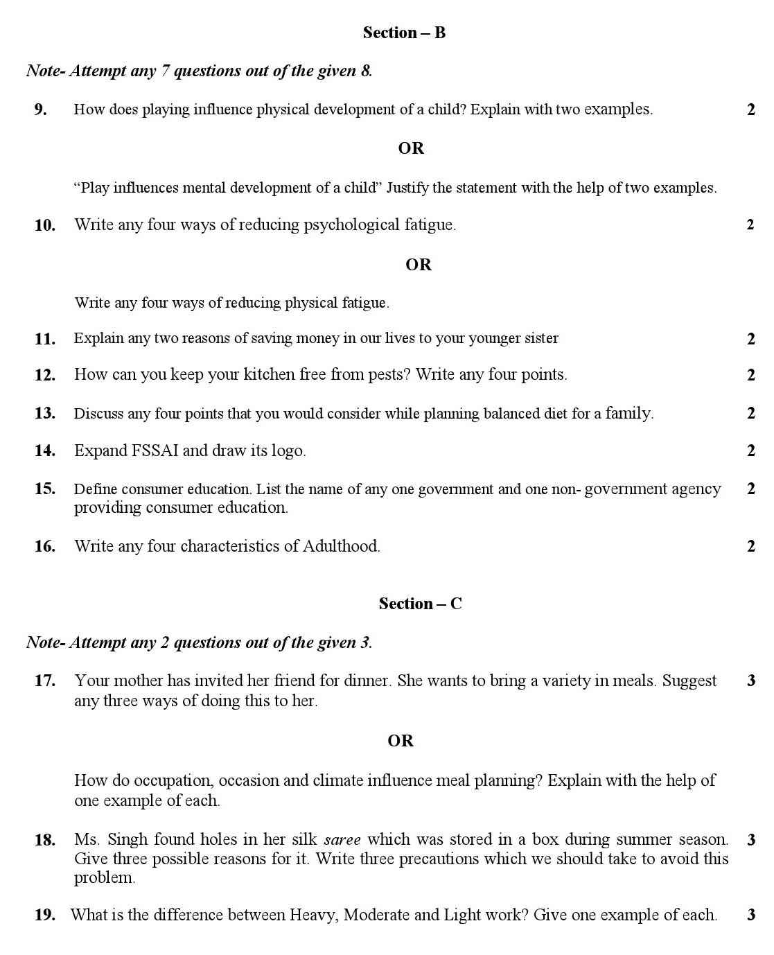 Home Science CBSE Class X Sample Question Paper 2018-19 - Image 2