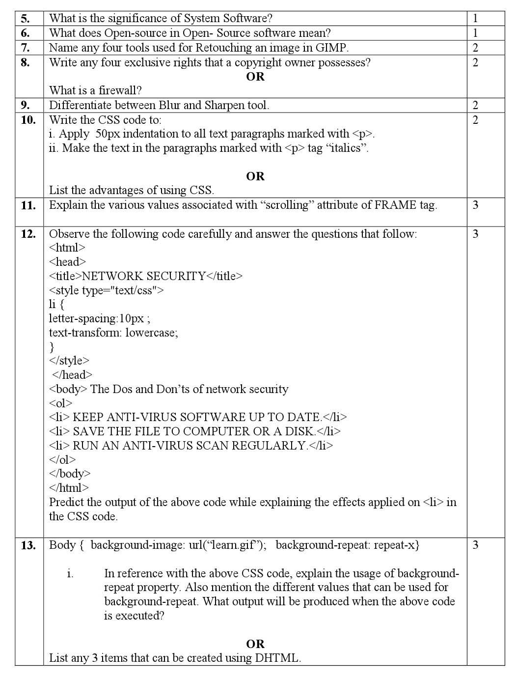 Information and Communication Technology CBSE Class X Sample Question Paper 2018 19 - Image 2