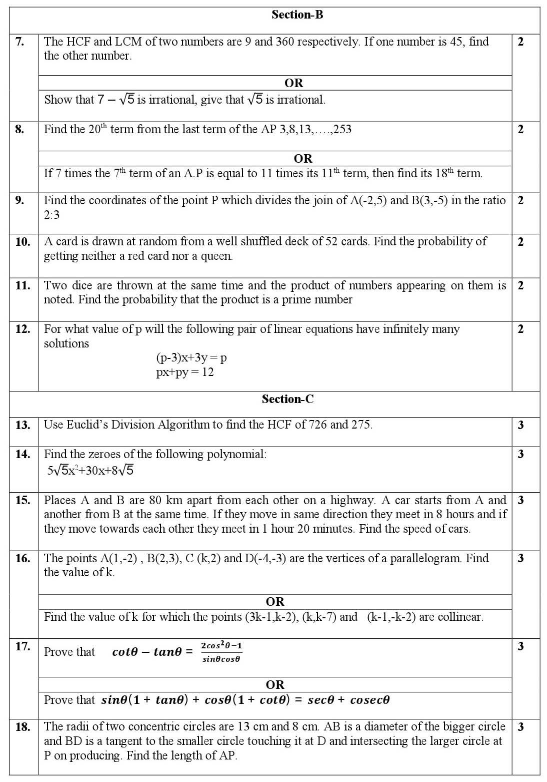Mathematics CBSE Class X Sample Question Paper 2018 19 - Image 2
