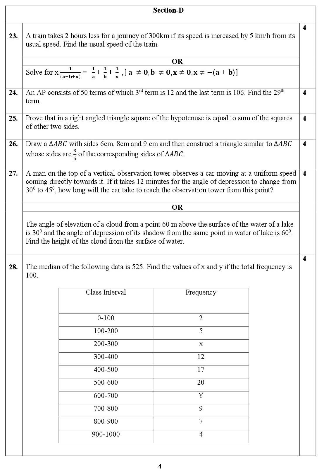 Mathematics CBSE Class X Sample Question Paper 2018 19 - Image 4