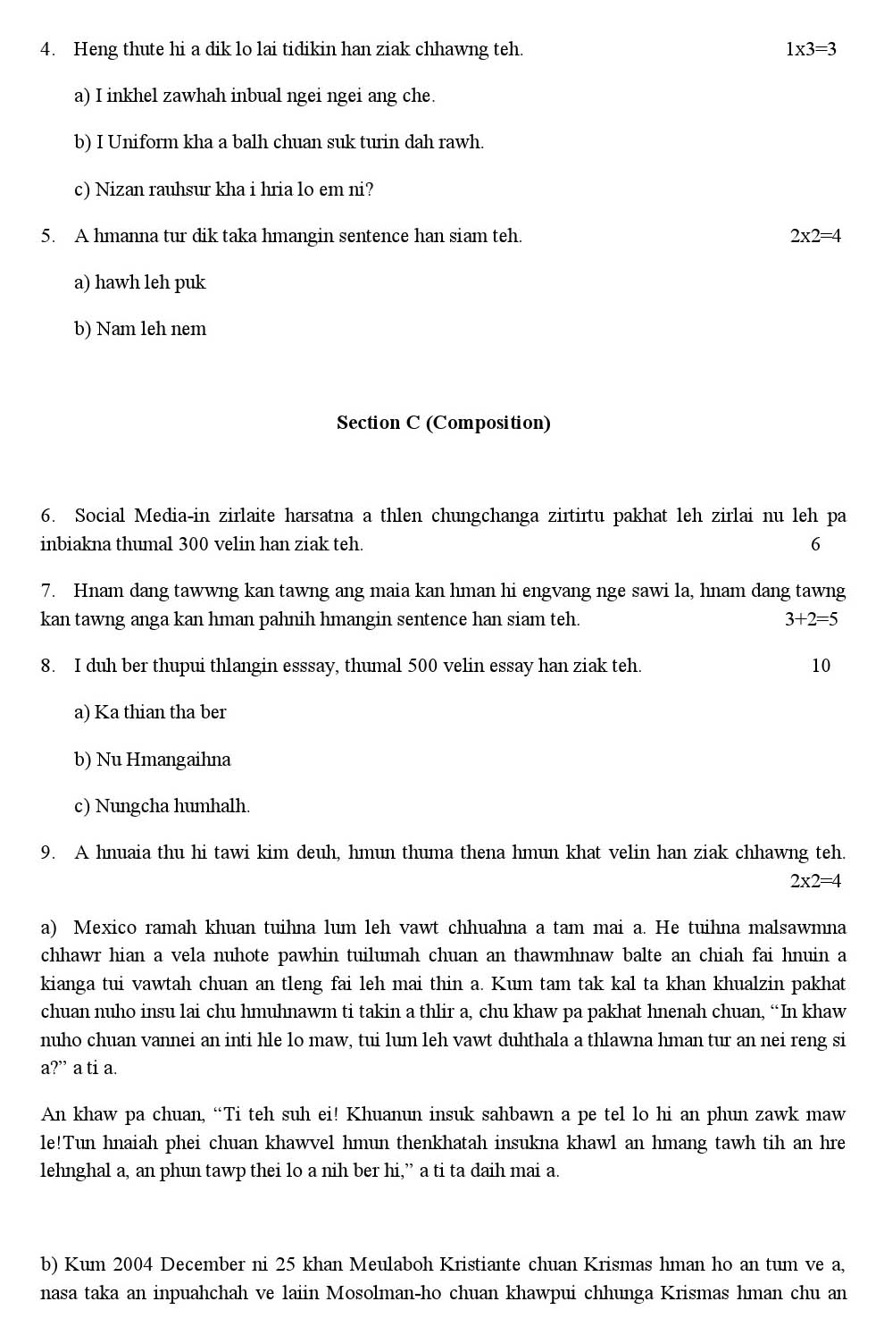 Mizo CBSE Class X Sample Question Paper 2018-19 - Image 3