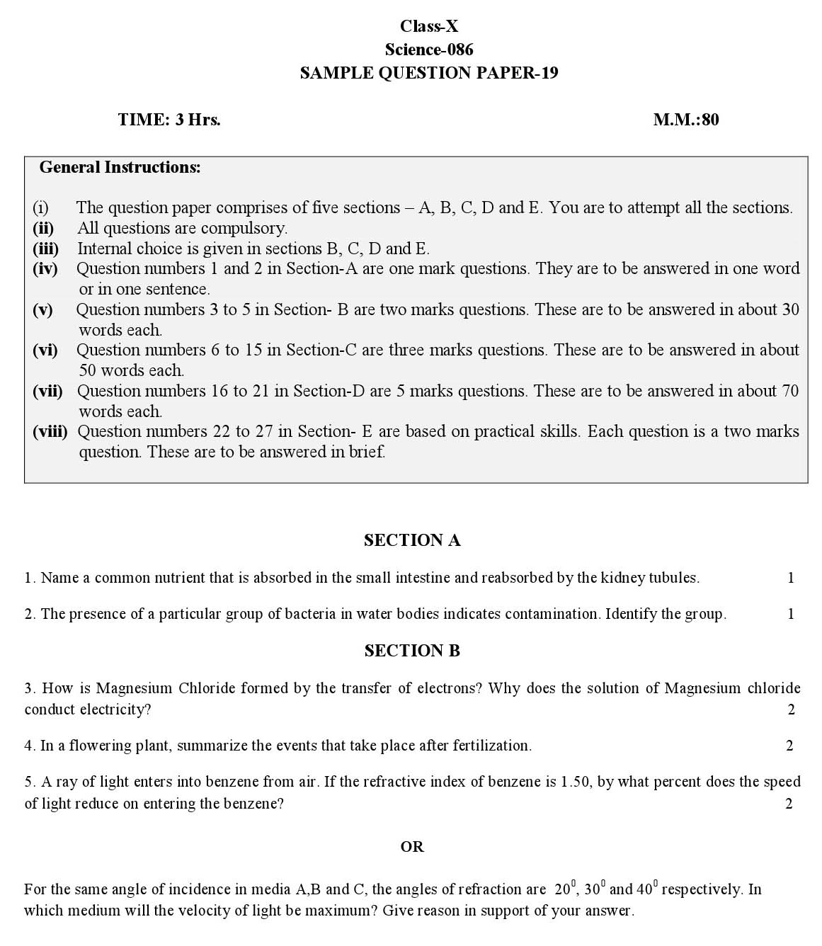 Science CBSE Class X Sample Question Paper 2018-19 - Image 1
