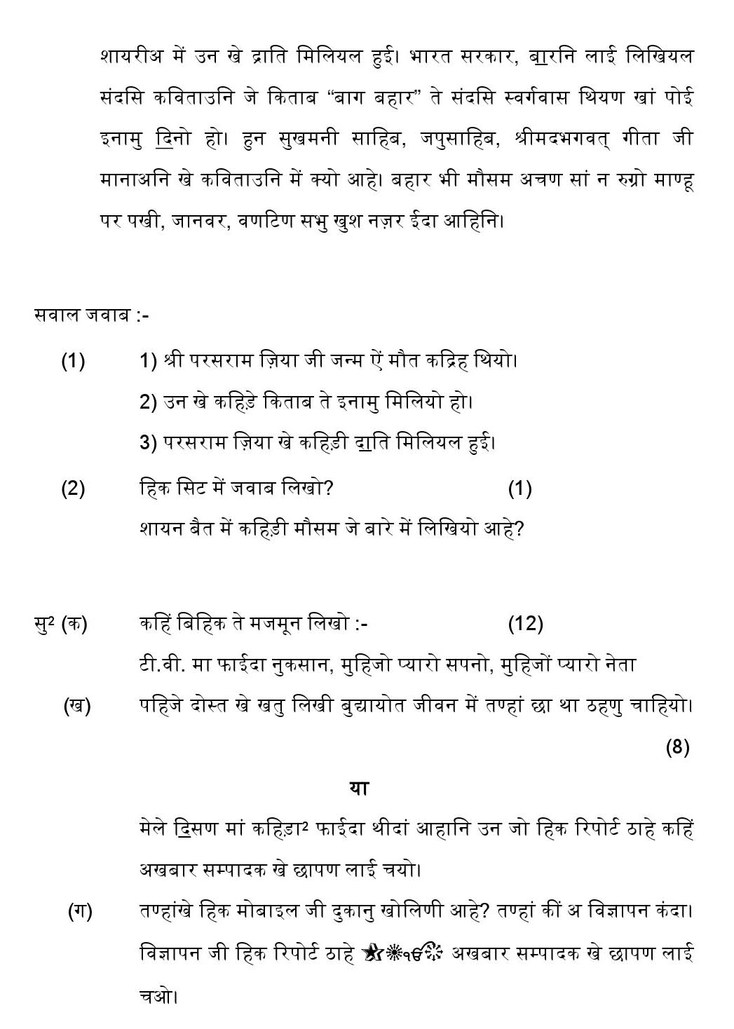 Sindhi CBSE Class X Sample Question Paper 2018-19 - Image 2