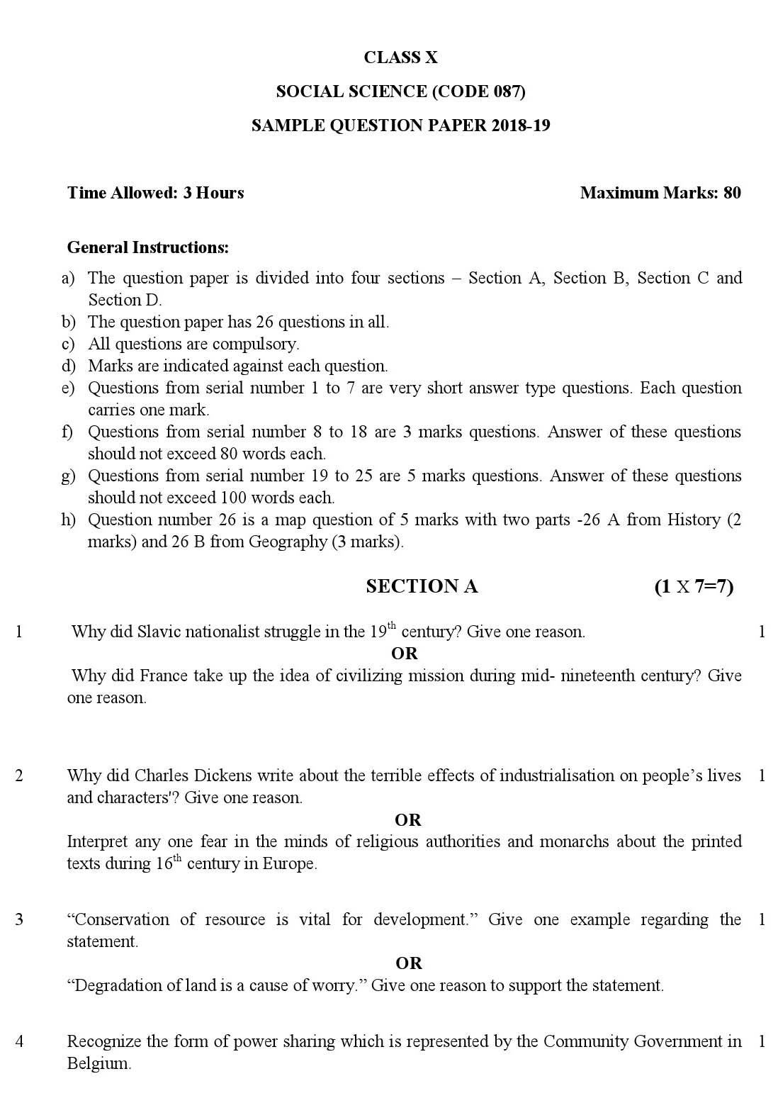 Social Science CBSE Class X Sample Question Paper 2018-19 - Image 1