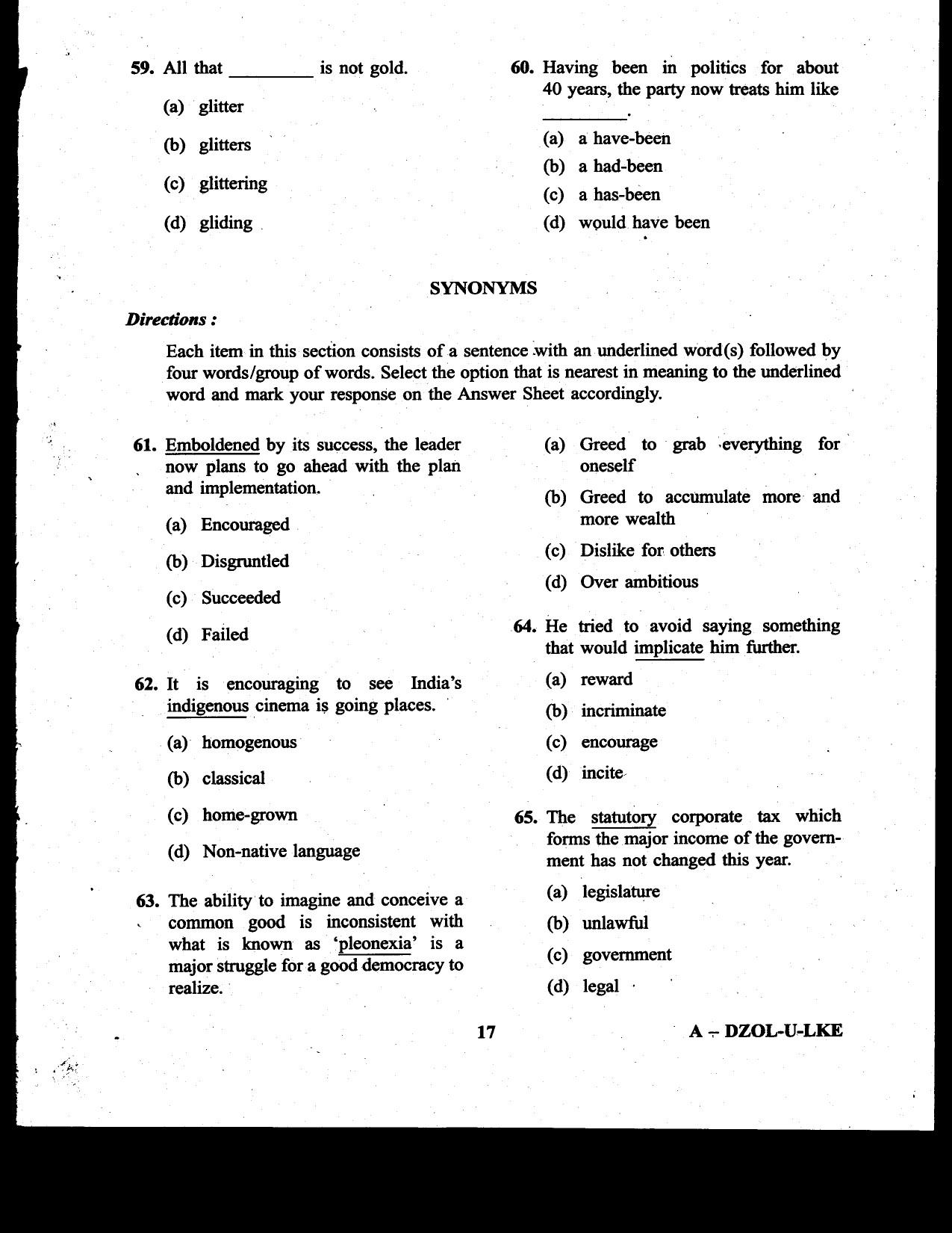 CDS II Examination 2020 English Question Paper - Image 17