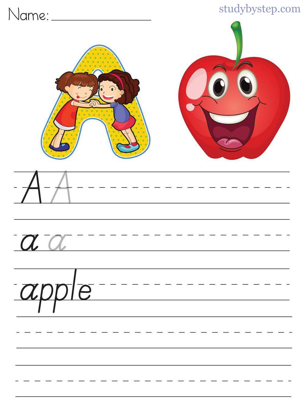 Picture Worksheet 2 - Handwriting Practice of Capital A and Small a