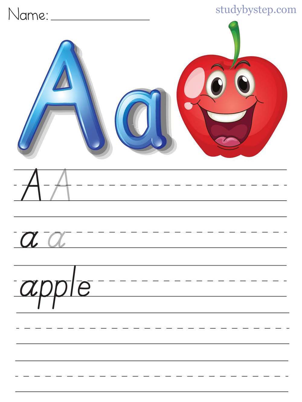Picture Worksheet 3 - Handwriting Practice of Capital A and Small a