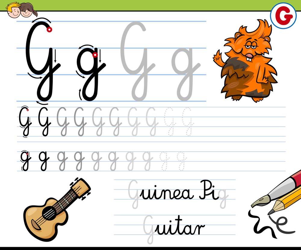 Alphabet G tracing practice preschool worksheet for Capital and Small ...